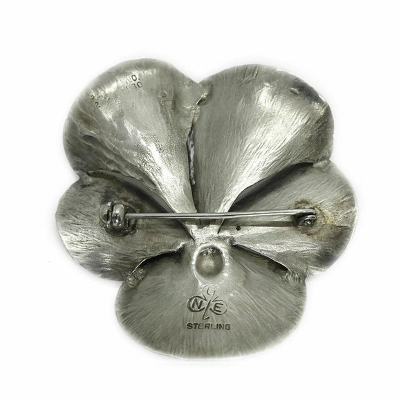 Vintage Stuart Nye Pansy Pin Brooch Sterling Silver - Picture 2 of 4